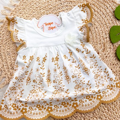 Conj. Batinha com Flores e Short Poá - Areia e Off White